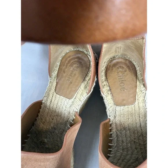 Chloé Ida Espadrille Wedge Sandals Brown Leather Platform Ankle Strap EU 38 - Picture 4 of 13